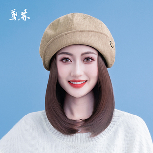 帽子假发一体短直发秋冬季假发帽子女款2025新款贝雷帽短发可拆卸