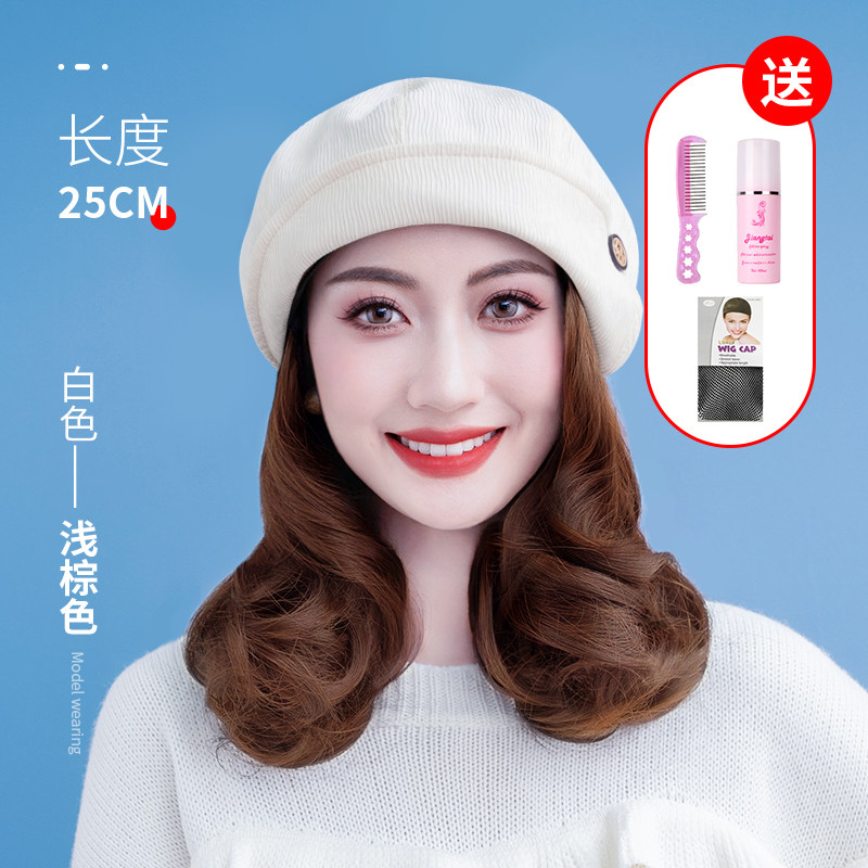 帽子假发一体秋冬季贝雷帽假发帽子女款2023新款时尚短卷发可拆卸