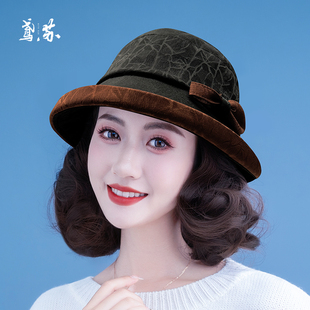 带假发帽子一体女士春秋季香云纱渔夫帽2026新款妈妈短卷发可拆卸