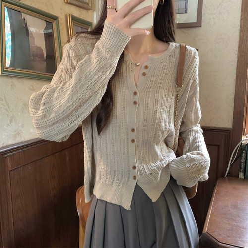 2026年韩系设计镂空慵懒针织开衫