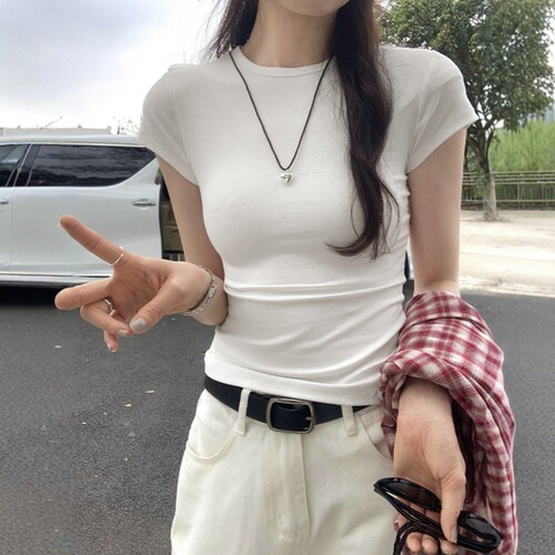 美式甜辣显身材收腰短袖T恤女