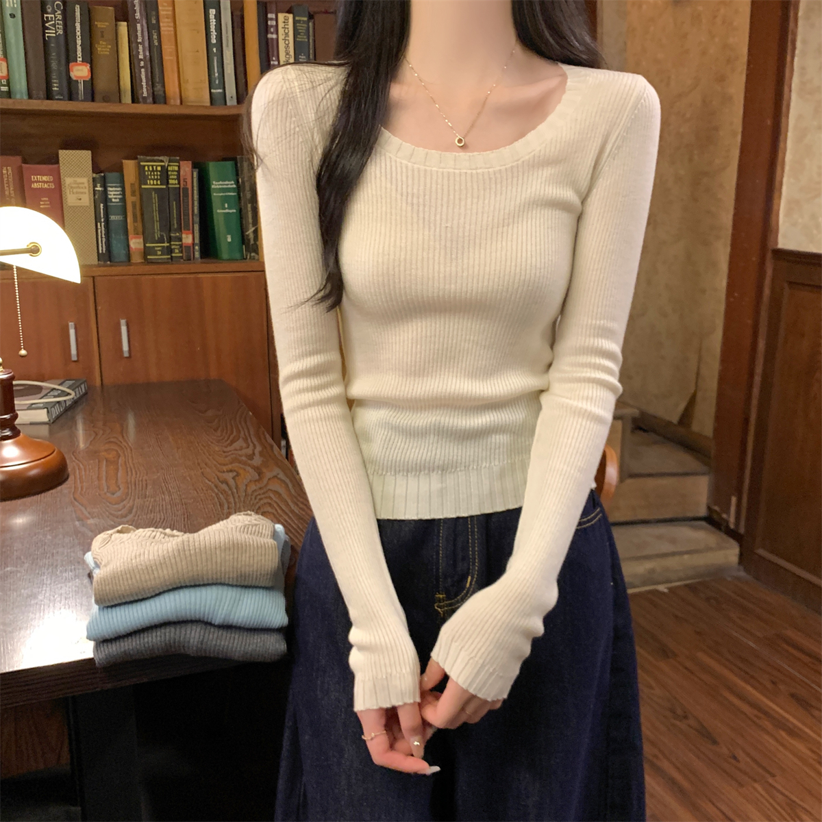 美式复古修身显瘦打底衫