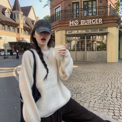 秋冬韩系软糯卷边打底针织衫女