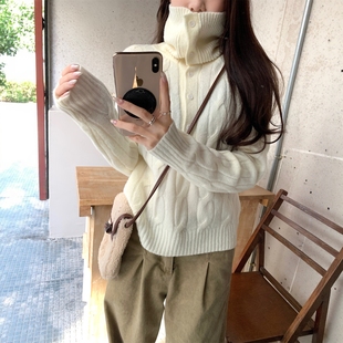 韩范高领麻花针织衫 打底毛衣女秋冬内搭加厚软糯舒适慵懒风上衣女