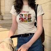 正肩t恤女短袖 显瘦上衣 设计感小众chic复古港味修身 2025夏季 新款