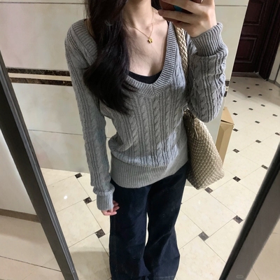 miu系麻花针织衫内搭学院慵懒风
