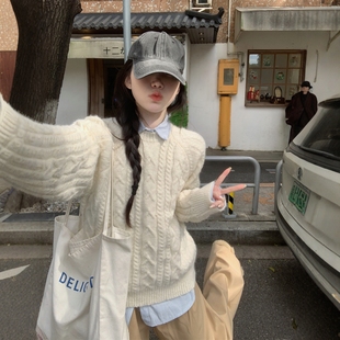 韩系学院风麻花针织衫 女慵懒miu系软糯加厚打底毛衣女内搭秋冬季