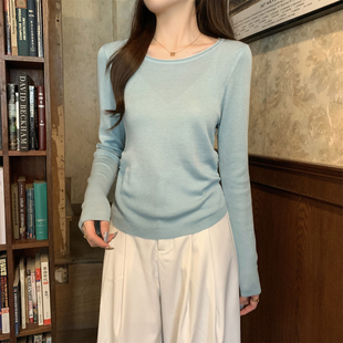 春装女款2026年新款今年流行的女装搭配收腰褶皱针织衫打底上衣女