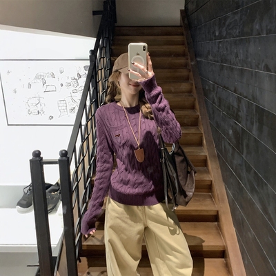 miu系学院风麻花针织衫女