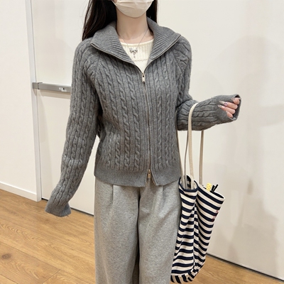 miu系学院风高级感麻花针织开衫