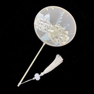 绣花团扇古风中国风女式 长柄流苏汉服旗袍跳舞蹈扇儿童夏圆形扇子