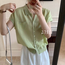 欧货莱赛尔天丝短袖 薄女 针织开衫 蕾丝花边u领polo领休闲宽松夏季