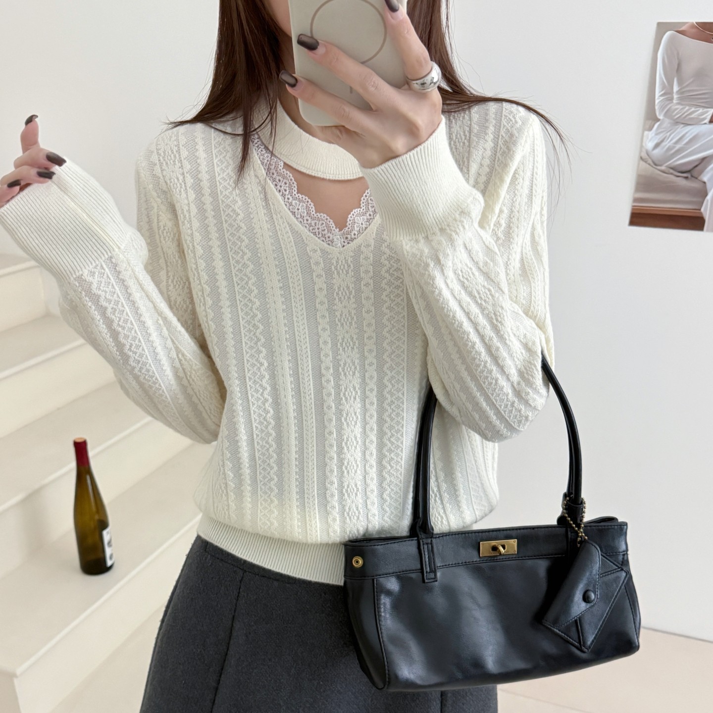 法式羊毛高端春款下摆抽绳2026新款蕾丝打底衫白色毛衣洋气好看女,女装/女士精品,毛衣,淘宝优惠券,粉丝福利购,淘宝优惠卷