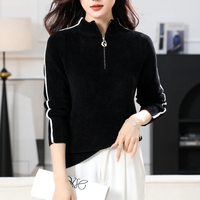 本店实拍&欧货天鹅绒半高领拉链打底衫黑色不起球毛衣加厚新款女