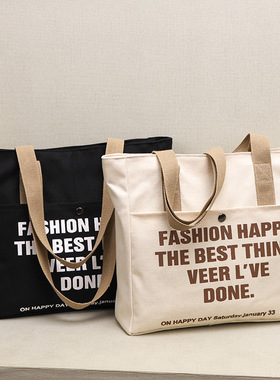 帆布包ins女学生韩国大容量字母单肩包托特包简约时尚帆布袋厂家