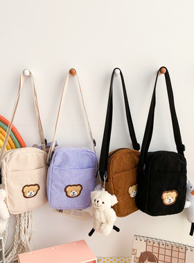 尼龙新款条绒小方包儿童学生帆布斜跨手机零钱可爱时尚单肩包包女