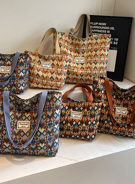 小众西米亚托特包女ins2026新款时尚帆布包大容量通勤单肩斜挎包