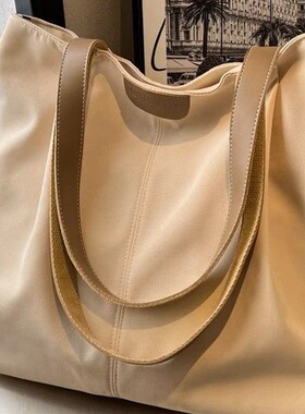 休闲大容量包包女夏季时尚单肩包简约百搭帆布托特包大学生上课包