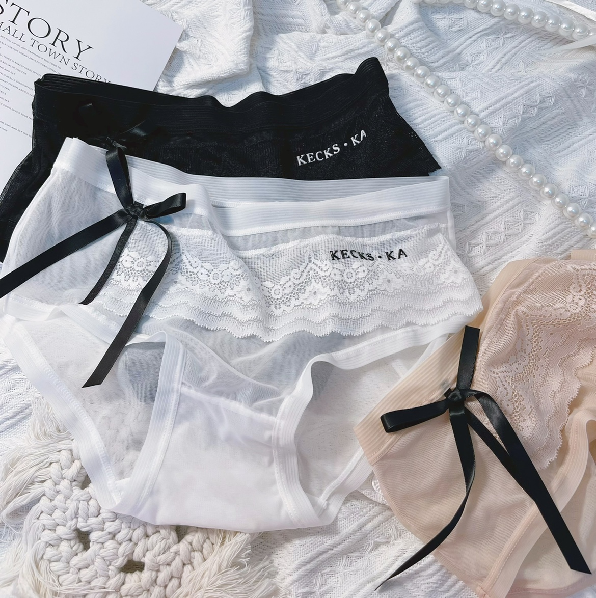 日系蕾丝字母蝴蝶结中低腰舒适少女内裤薄款舒适纯棉底裆三角裤女