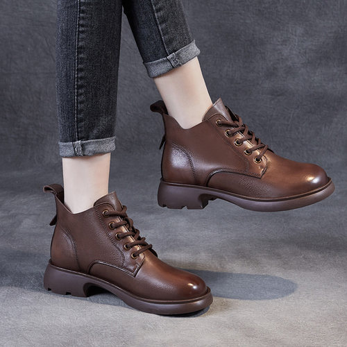 低跟小皮鞋爆款真皮短靴马丁靴女