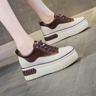 休闲运动松糕鞋 春秋爆款 子厚底皮面2025新款 小个子内增高8cm女鞋