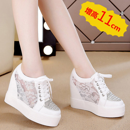 内增高10cm小个子增高鞋水钻蕾丝网面透气2025新款夏小码松糕女鞋