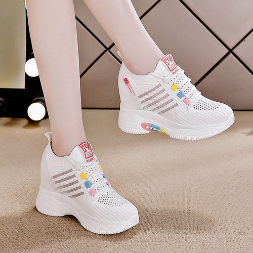 彩色时尚潮轻便飞织透气小白鞋女