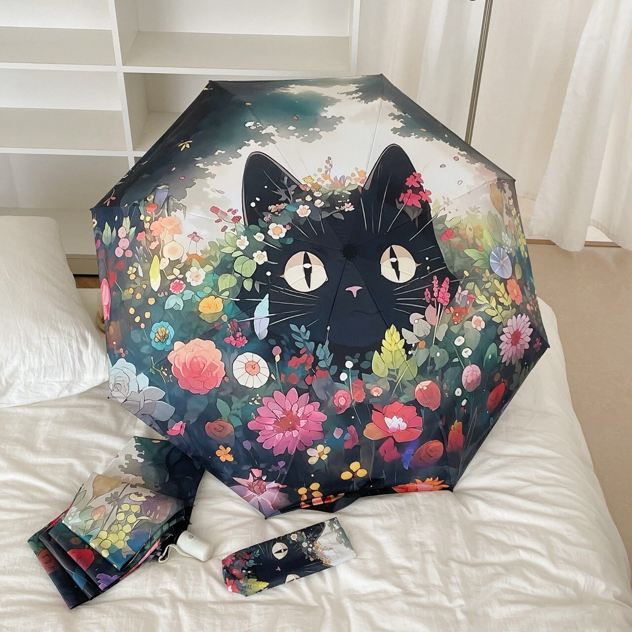 花束猫咪卡通折叠伞防紫外线女晴雨两用太阳伞自动雨伞伞