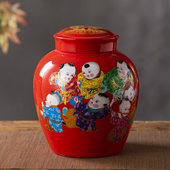 陶瓷景德镇储物罐带米缸米桶结婚干货喜字鼓盖罐酒坛带盖瓜果茶业