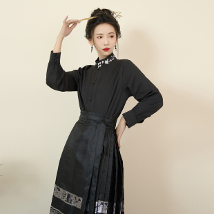 配马面裙的衬衫长袖新中式改良中国风2023秋冬新马面裙套装女汉服