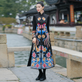 坎肩风衣 中式 秋冬民族风重工刺绣长款 改良旗袍马夹外套女复古无袖