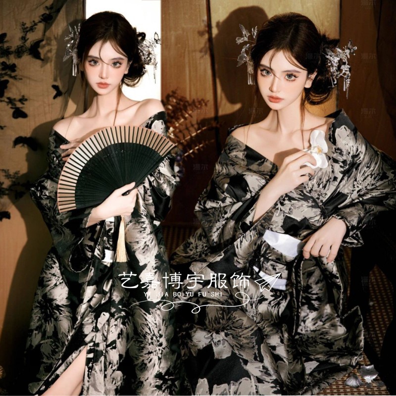 影楼新款和服黑道千金传统改良日式拍照服旅摄影神明少女写真浴衣