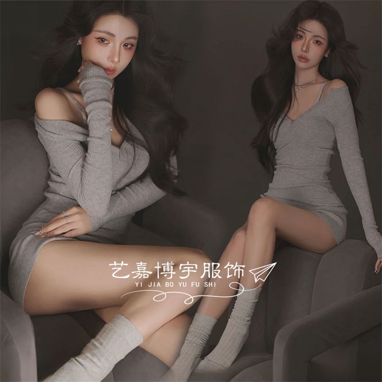 影楼新款韩系时尚少女主题摄影灰色肖像连衣裙个人艺术照拍摄服装