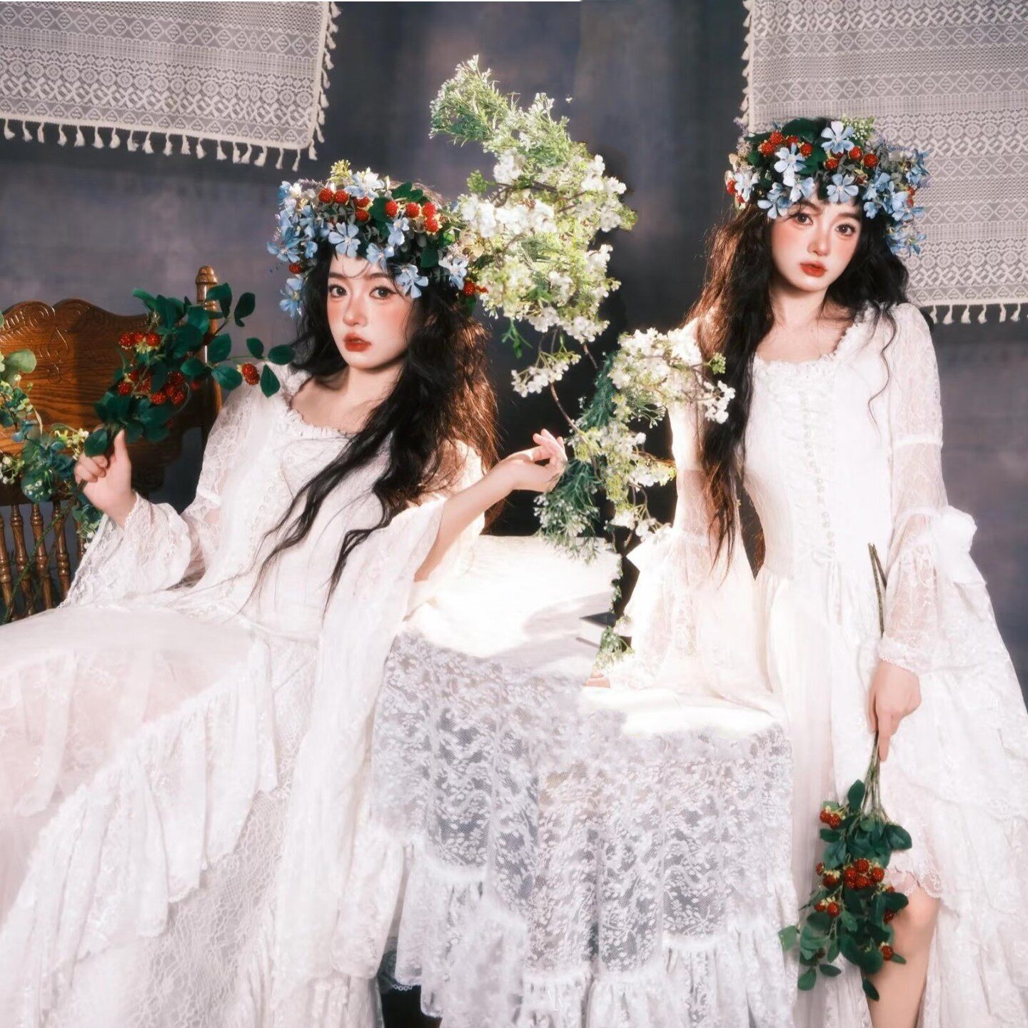 影楼主题新款氛围法式复古油画连衣裙少女写真个人艺术照摄影服装