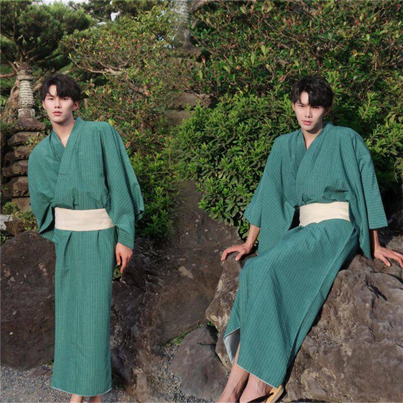 日本和服男士浴衣日式和风武士服日系正装绿色日式服写真摄影服装