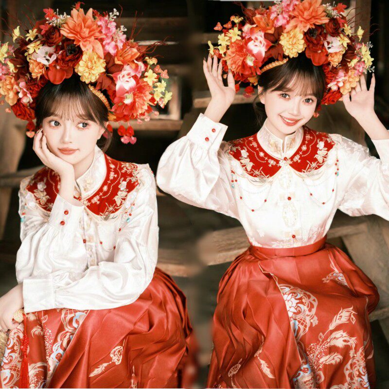 浔浦古风簪花服装女网红旅拍民族新款中式云肩马面裙摄影写真服装