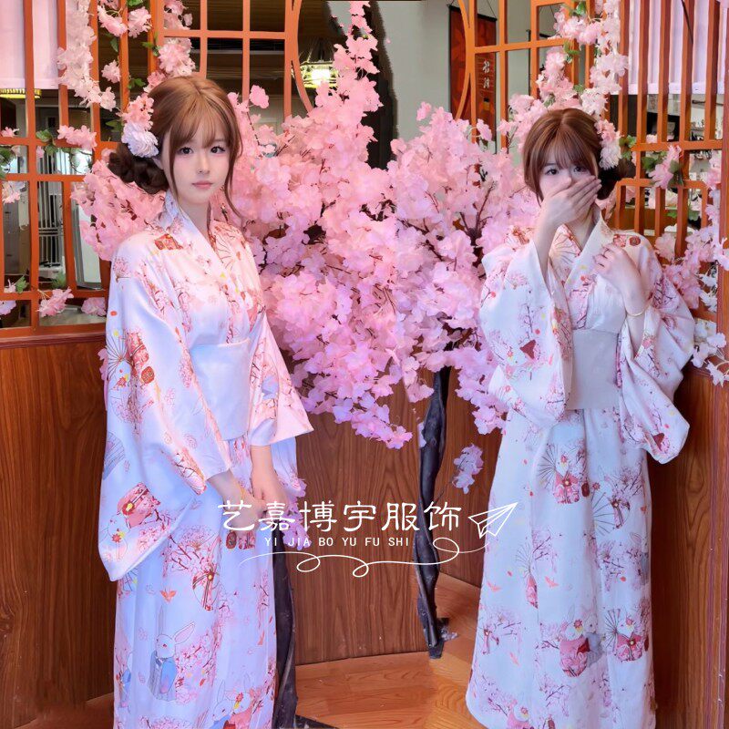 改良传统正装和服粉色祈愿兔浴衣