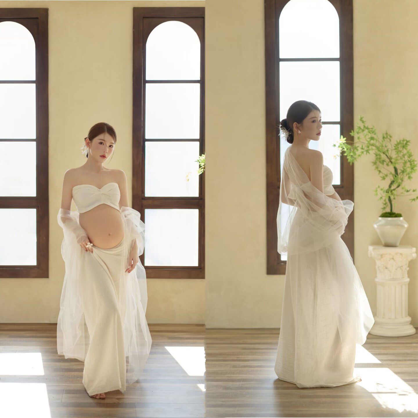 影楼法式孕妇照拍照氛围感小清新孕妈咪大肚照纯欲风摄影写真服装