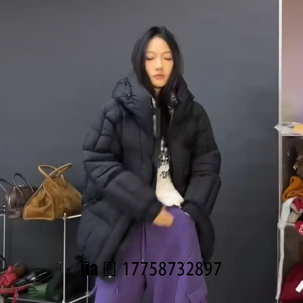 2025秋冬新品中长款黑色连帽羽绒服外套女 价私问