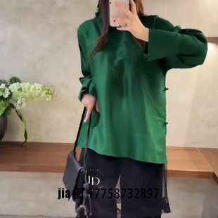 价私 盘扣绿色上衣女 2026早春新品 真丝桑蚕丝中式