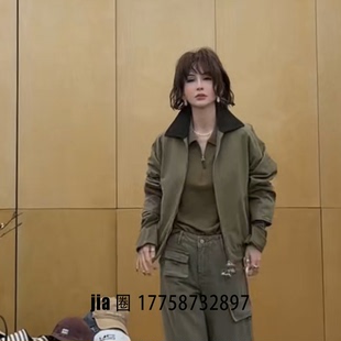 2026早春新品军绿色拼接黑色夹克棒球服外套女 价私