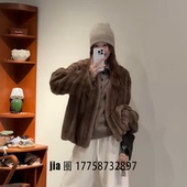 2026新品 咖啡色条纹立领水貂外套女 价私