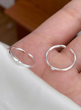 s925纯银莫比乌斯单钻尾戒女轻奢高级感小众设计精致百搭开口戒指