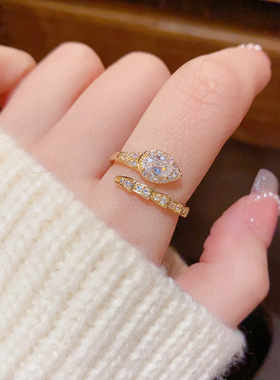 小众时尚简约锆石蛇形开口戒精致轻奢独特百搭高级感超闪食指戒女