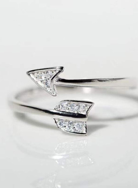 铜镶锆石个性不掉色戒指开口可调节指环设计感箭头戒指食指戒