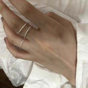 白银色~意大利进口闪光素戒裸s925纯银冷淡风戒指女细戒星空