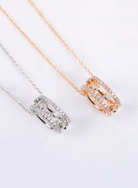 露珠项链女玫瑰金18k冷淡风轻奢镂空满钻圆环V金转运珠音符锁骨