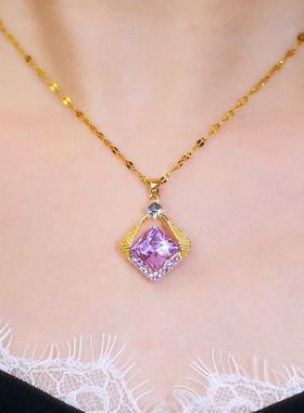 设计感紫色几何钢铁项链女新款气质锁骨链轻奢颈链秋冬高级高颜值