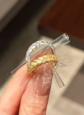 中古风vintage小众复古 手工拉丝编织麦穗戒指 气质百搭指环女戒