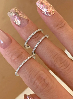 S925纯银极细排钻戒指女轻奢精致高级感极简风小众百搭可叠戴指环